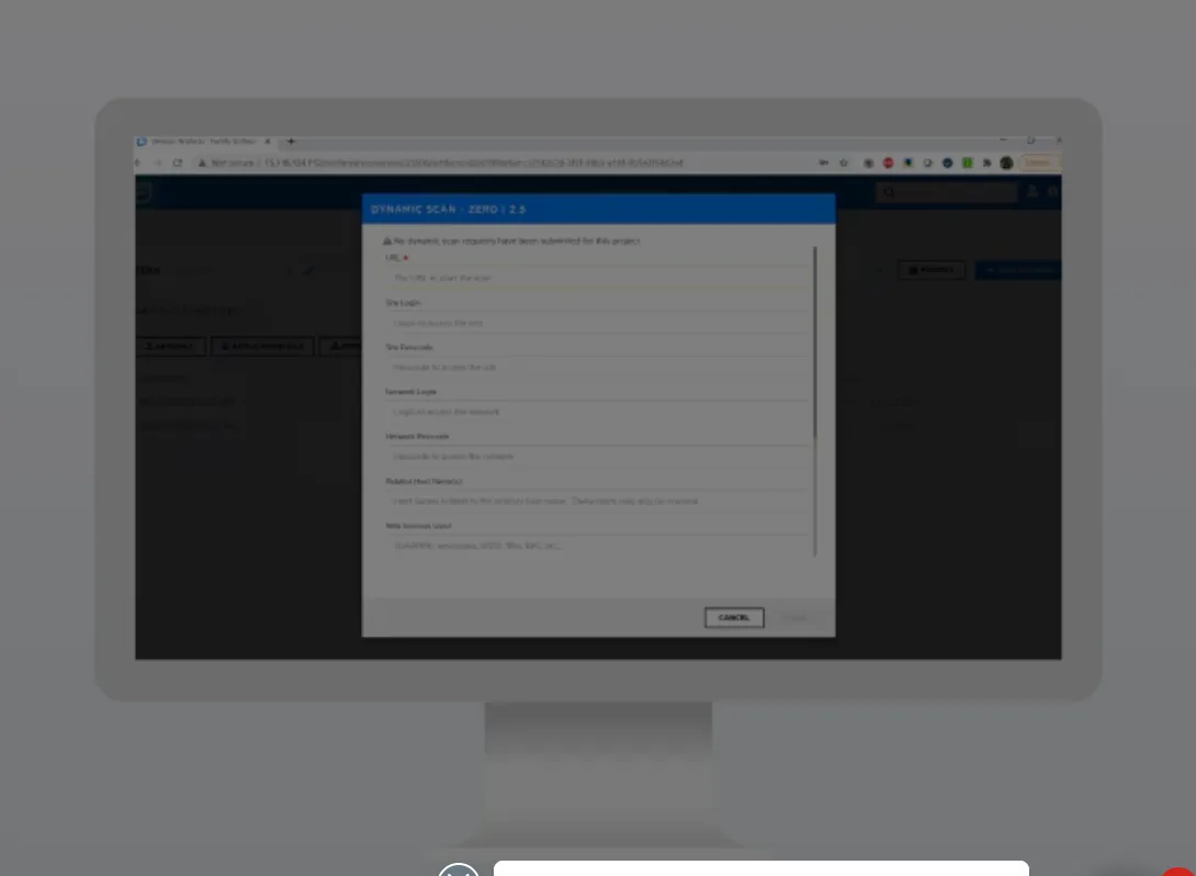 OpenText Fortify WebInspect dynamic scan configuration interface showing target URL and authentication settings