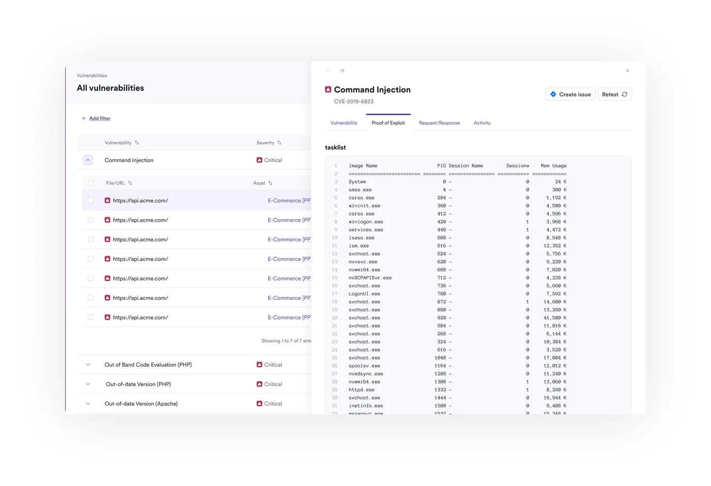 Invicti ASPM vulnerability details view showing proof of exploit for command injection