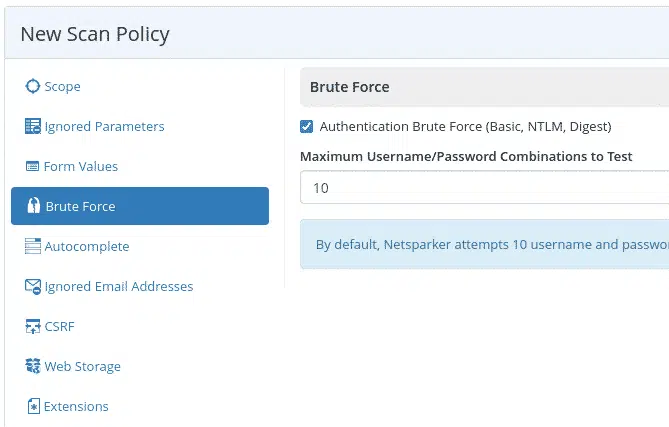 Configure Brute Force in Netsparker Scan Policy