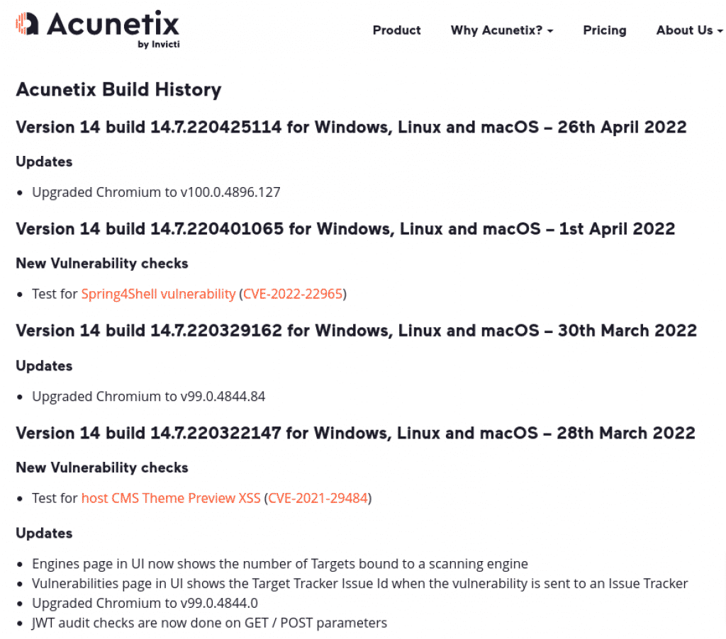 Acunetix Build History
