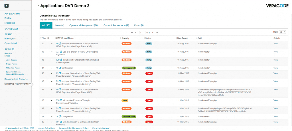 Veracode DAST Scan Result