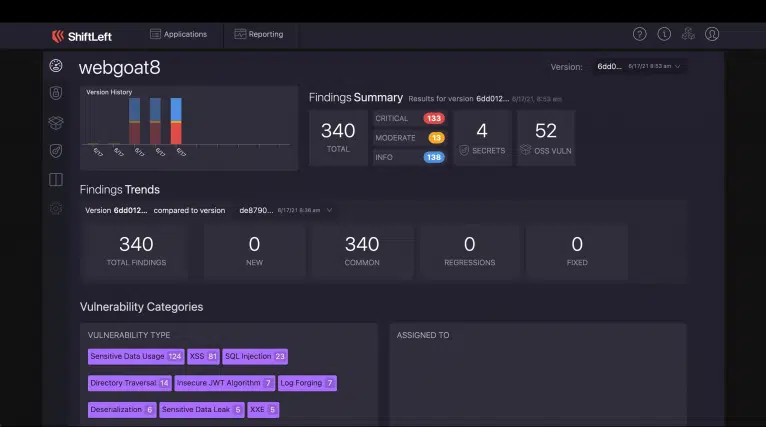 Shiftleft CORE Dashboard